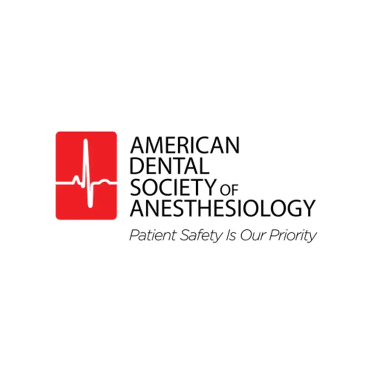 American Dental Society of Anesthesiology logo with heartbeat line and "Patient Safety Is Our Priority" tagline.