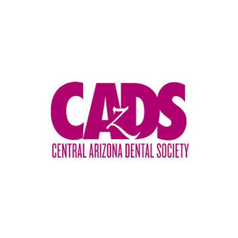 CADS Central Arizona Dental Society logo in magenta with tooth symbol icon.