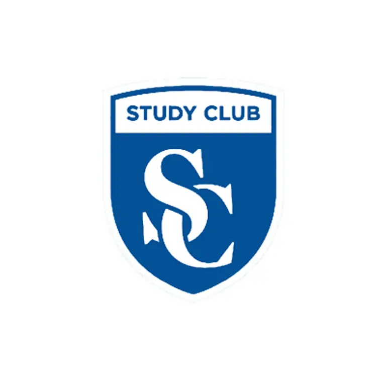 Study Club logo featuring blue shield with white "SC" initials and text banner.